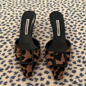 Manolo Blahnik Leopard Print Brown and Black Mules